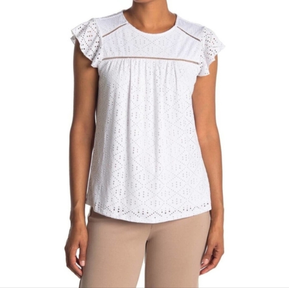 Adrianna Papell Tops - Adrianna Papell White Eyelet Top